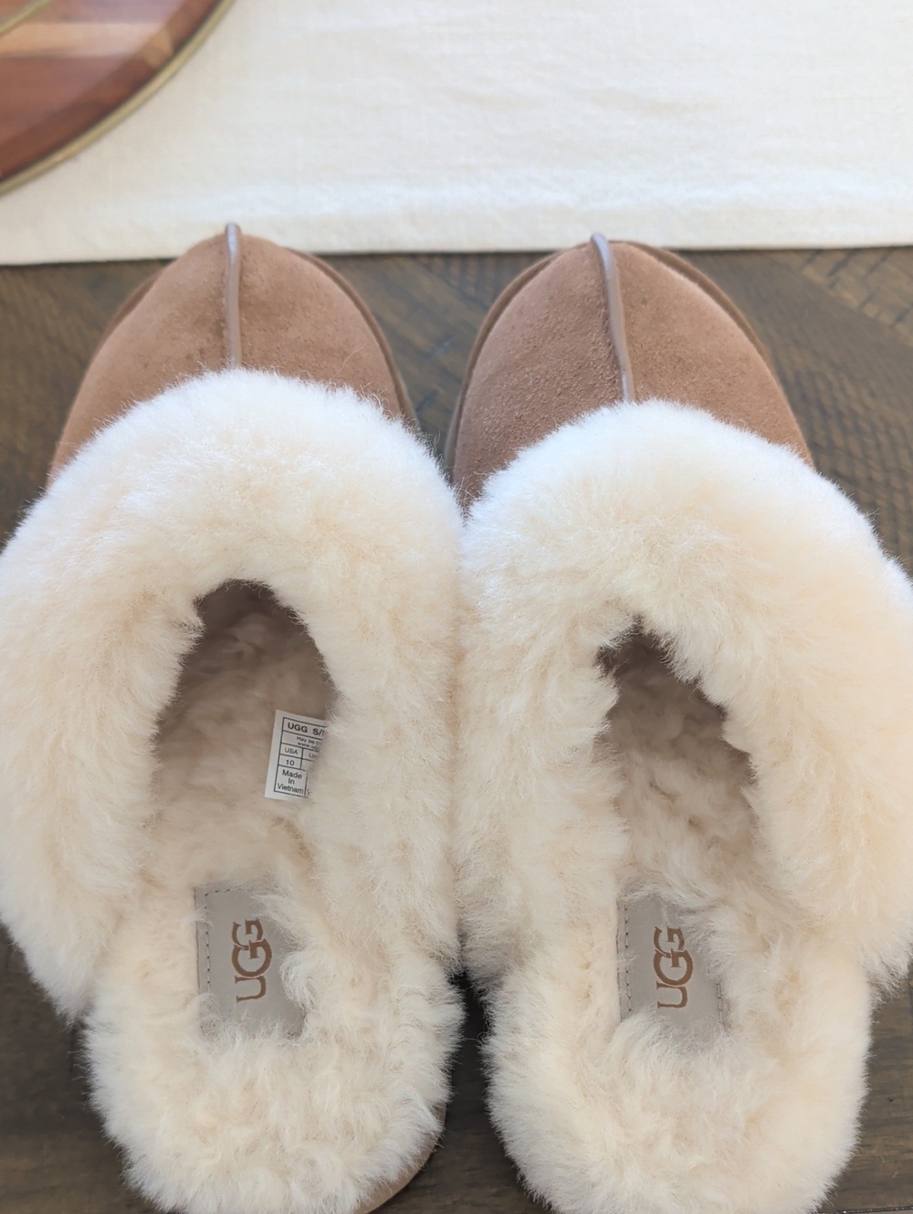 UGG Chestnut Suede Shearling-Lined Slip-On Slippers